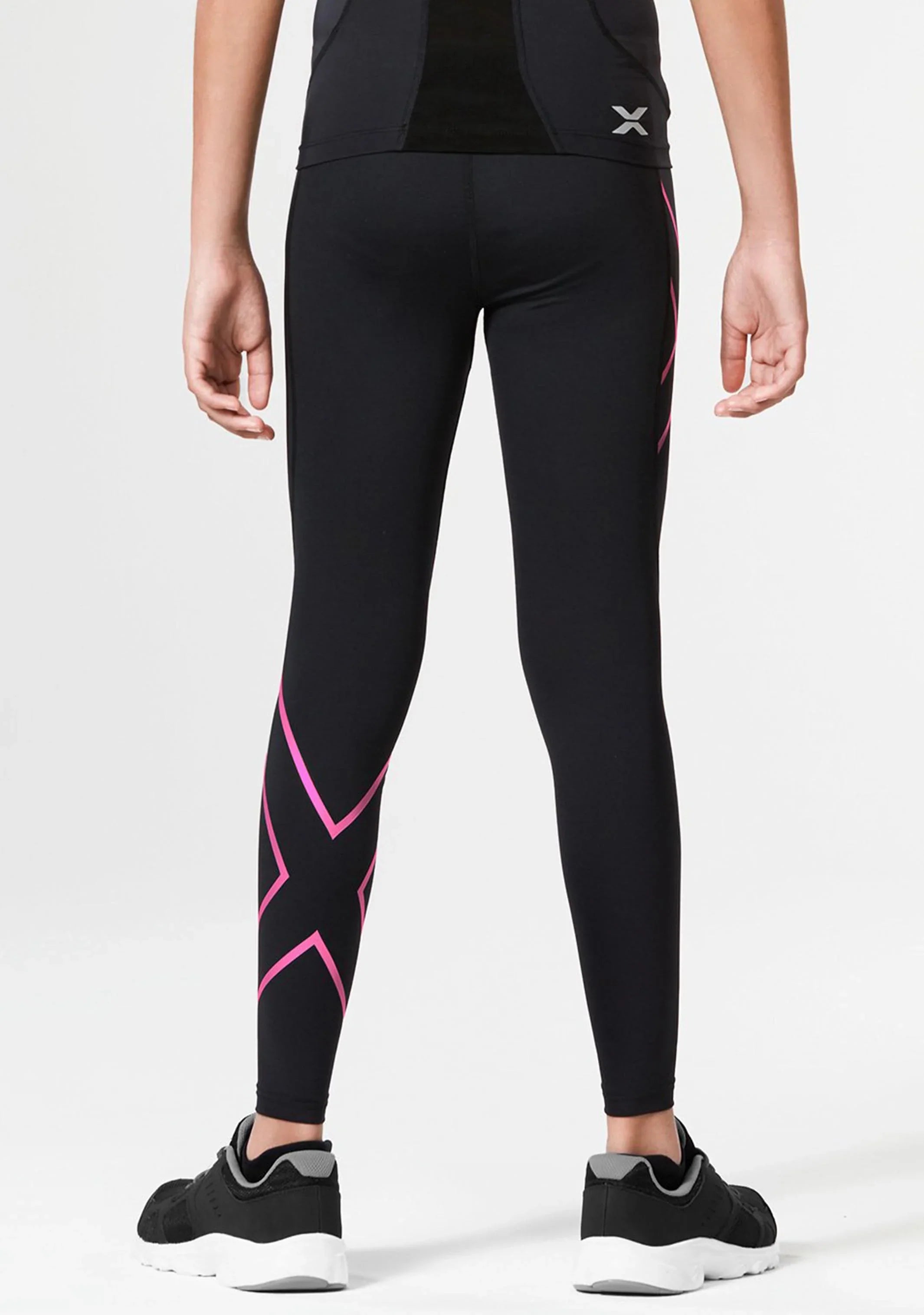 2XU Girls Compression Tights, Mädchen, Black/Hot Pink Logo