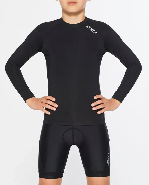 2XU Core Youth Compression Longsleeve, Kinder, Black/Silver