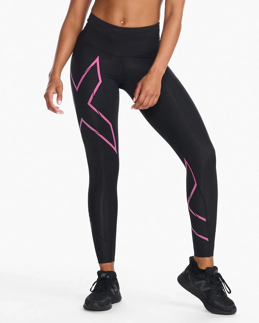 2XU Light Speed Mid-Rise Compression Tights, Damen, Laufhose, Black/Festival Ombre Reflect