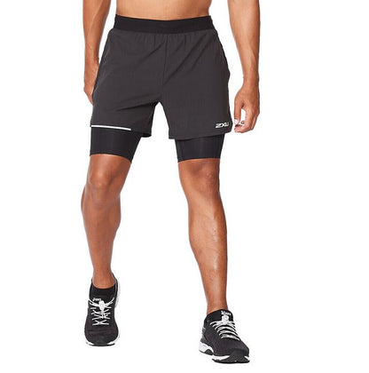 2XU Aero 2-in-1 5inch Shorts, Herren, Black/Silver Reflective