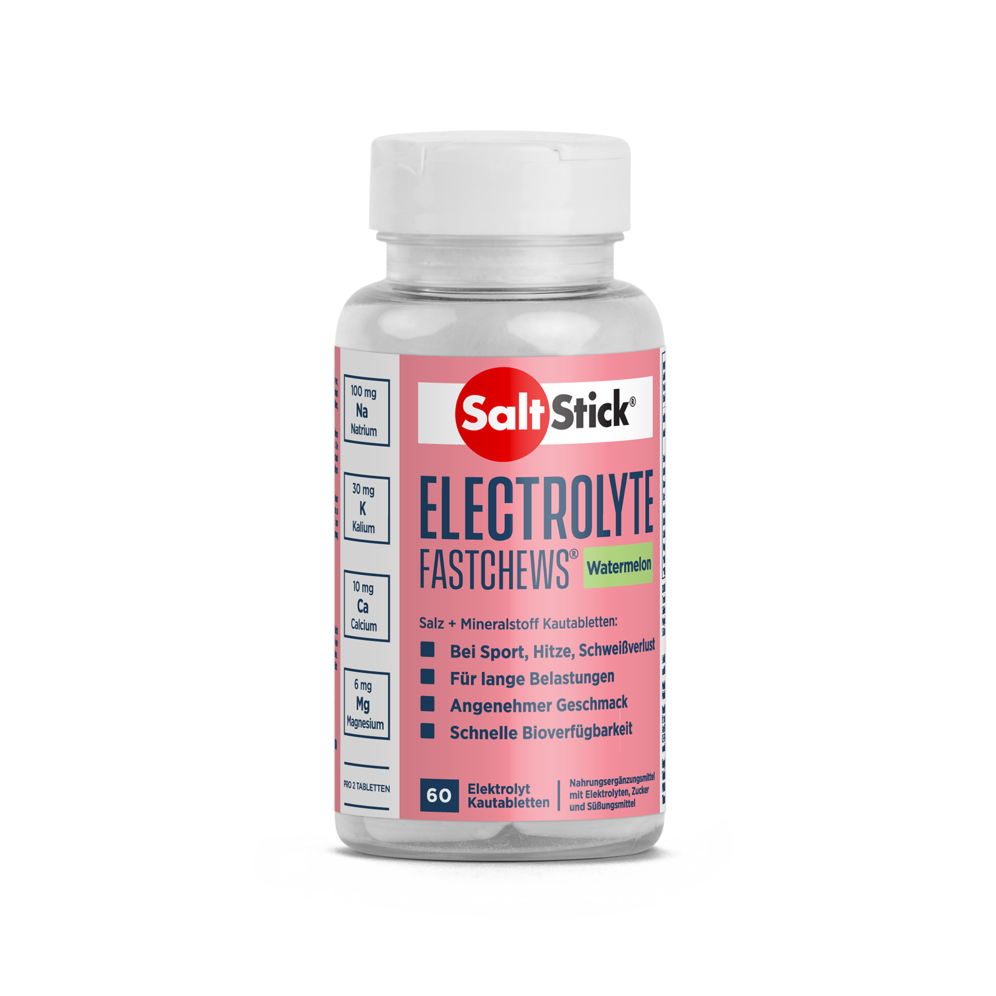 SaltStick Fastchews Watermelon, Elektrolyt-Kautabletten, 60 Stück, 96 g