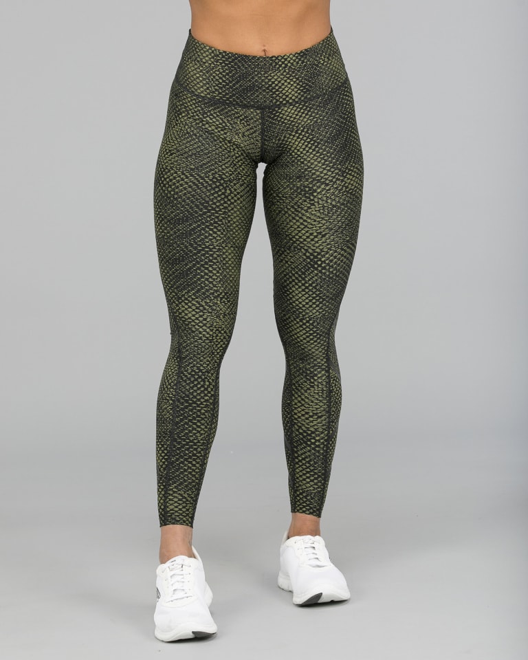2XU Print Mid-Rise Comp 7/8 Tights, Damen, Laufhose, Remesh Olive/Black