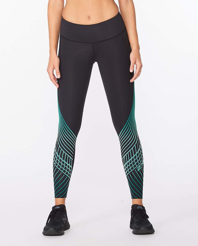 2XU Motion Texture Mid - Rise Compression Tight, Damen, Black/Botical