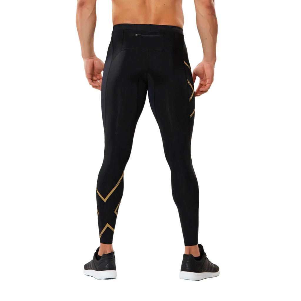 2XU MCS Run Compression Tights, Herren, Laufhose, black/gold reflective, schwarz/gold