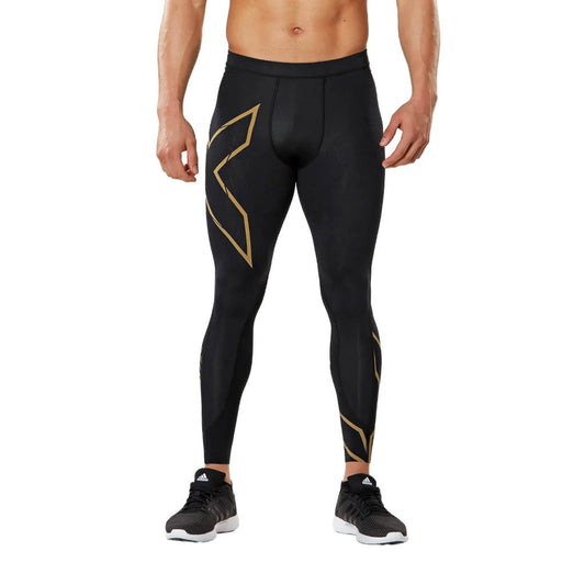 2XU MCS Run Compression Tights, Herren, Laufhose, black/gold reflective, schwarz/gold