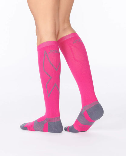 2XU VECTR L.Cush Full Length Socks, HotPink/Grey